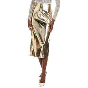 Endless Rose Womens  Printed Foil Leather Maxi Skirt, Gold